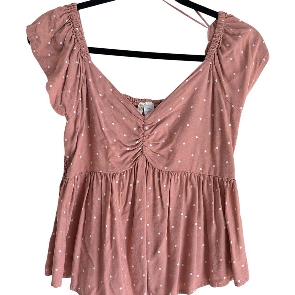 Japna Dusty Pink Ruched Romantic Ballerina Polka Dot Top